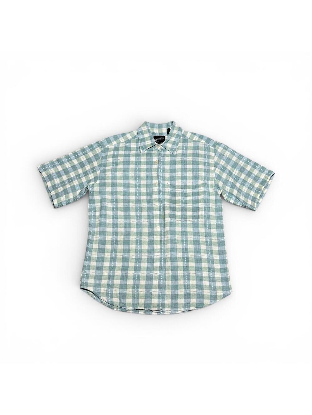 Vintage Lightweight Plaid Short Sleeve Button-Up Shirt in Green and White